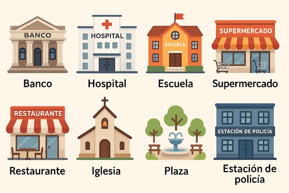 common places and locations in Spanish language